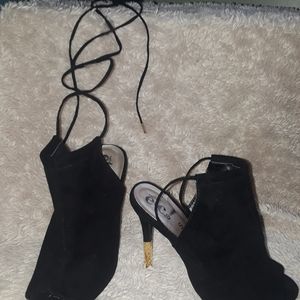 Lace up peep toe heels